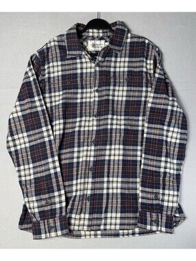 NWT Alpine Design Midweight Flannel Shirt Cream Navy Red Plaid LS Men's L NWT
